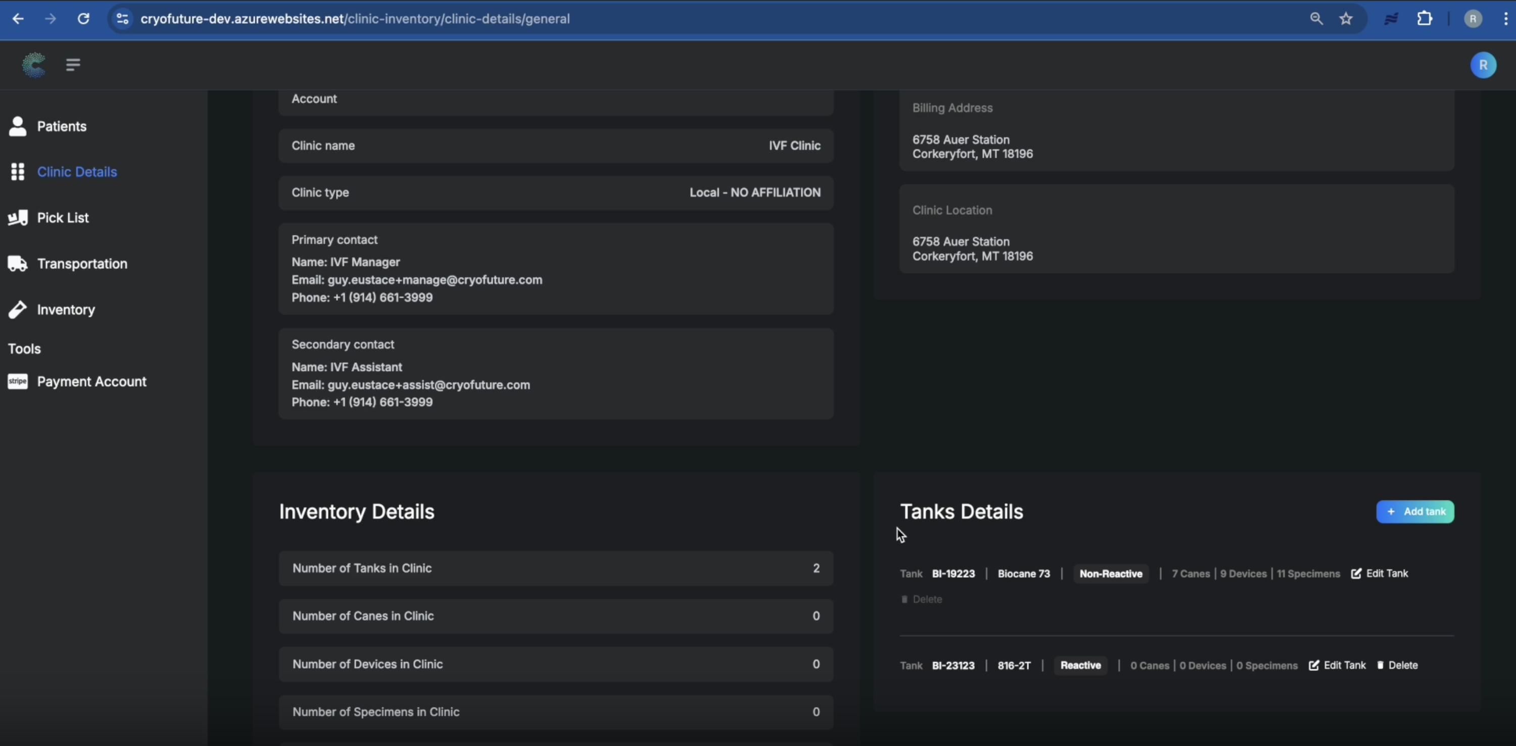 Tank Listed in Tank Details